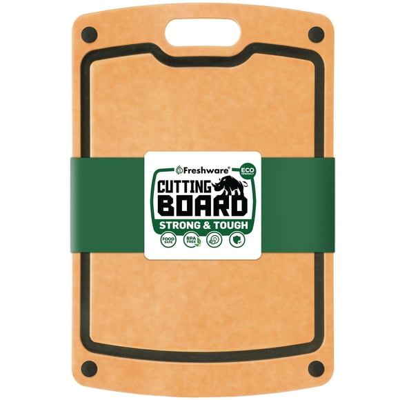 Tabla de cortar Freshware Wood con ranuras para zumo, 37 x 28 cm