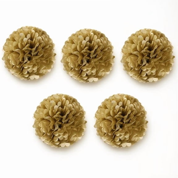 Soimiss Handmade Golden Tissue Paper Pom Poms for Any Celebration 5Pcs