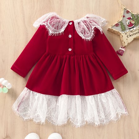 

nsendm Matching Dresses for Sisters Kids Toddler Girls Christmas Long Sleeve Lace Patchwork Princess Daily Use Dress for Girls Dress Red 4-5 Years