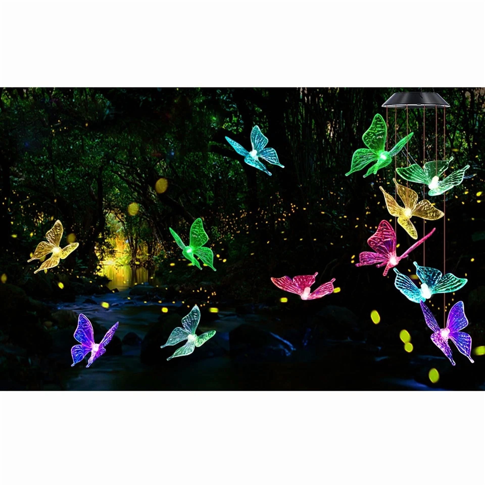 BUTTERFLY- Butterfly Solar Wind Chimes Outside Decor Hanging Garden Patio Yard Porch Garden