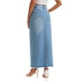 thumbnail image 2 of INSPIRE CHIC Women's Denim Skirt High Waist Split Front Raw Hem Washed Maxi Skirt with Pockets Jean Skirts 2XL Light Blue, 2 of 3
