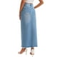 thumbnail image 3 of Falda de mezclilla de mujer Inspire Chic, de cintura alta, con abertura frontal, dobladillo sin terminar, falda maxi lavada con bolsillos, falda de jeans L azul claro, 3 of 6