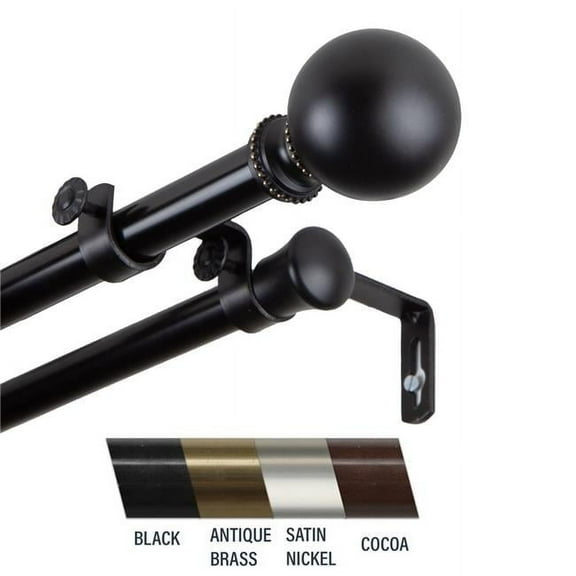 Central Design 4783-282 Julian 0.81 in. Double Curtain Rod, 28-48 in. - Black