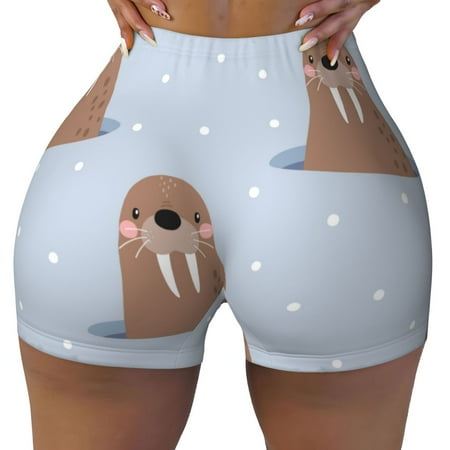 Workout Shorts Women  Playful Walrus Wonders Biker Shorts for Women Running Gym Spandex Shorts Tummy Control