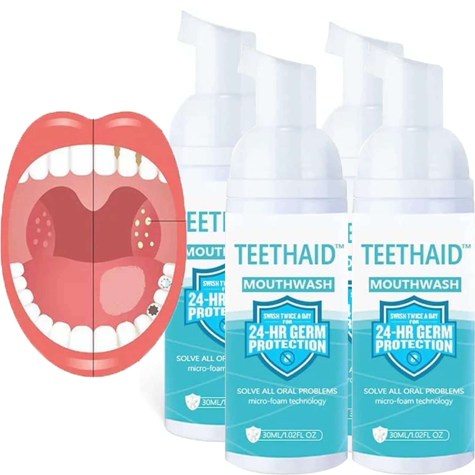 4Pcs 50 ml Mouthwash Toothpaste Whitening, Natural Peppermint Teeth