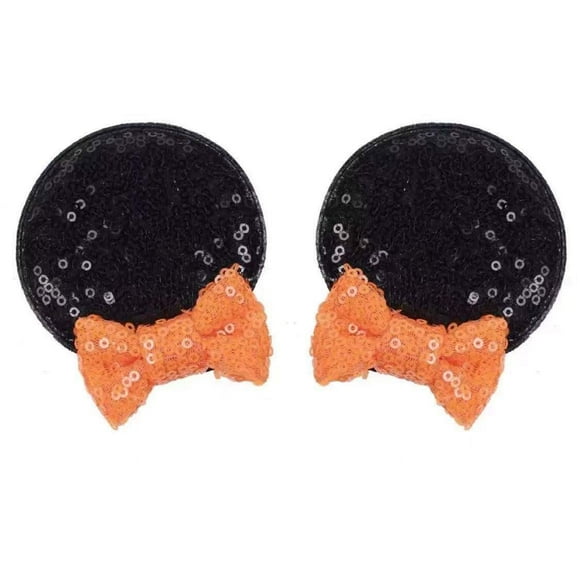 Clgift Diadema Con Orejas De Minnie, Diadema Naranja Flexible Hecha A Mano Con Lentejuelas, Orejas De Minnie Para Bebé, Ideal Para Niñas, Halloween, Navidad, Cumpleaños, 1 Unidad