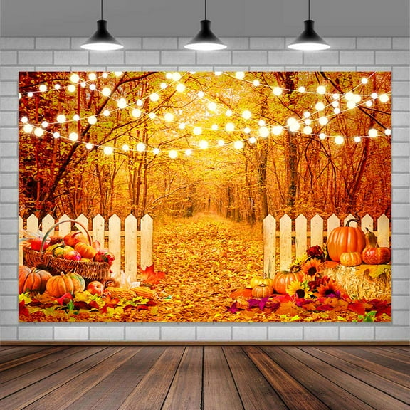 Fall Forest Photography Backdrop, Autumn Yellow Maple Leaves Pumpkin Background, Thanksgiving Harvest Holiday Fall Party Decorations Banner Photo Booth Props,6X4ft