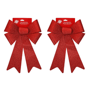 2 pack Glittery Plastic Bows - Christmas Ornaments and Decor