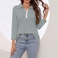 thumbnail image 4 of Lumtrix Women'S V Neck 3/4 Sleeve Tops Quarter Zip Collared Shirts Summer Tees Dressy Casual Top Gray L, 4 of 7
