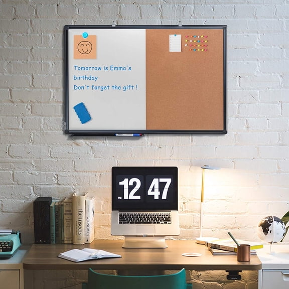 Combination Board, 36 x 24 Magnetic Whiteboard & Cork Board, Dry Erase Board Bulletin Combo Board for Home Office Classroom, 3' x 2' Wall Mounted Memo Message Board