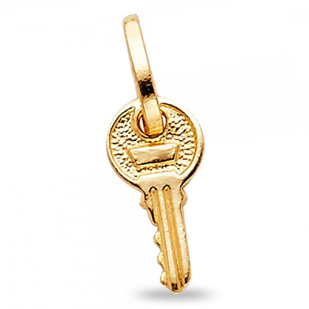 Solid 14k Yellow Gold Key Pendant Key To My Heart Charm Classic Love Design Small Tiny 11 x 8 mm