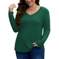 thumbnail image 4 of FlorCurve V Neck T-Shirts for Women Plus Size Long Sleeve Shirts Lightweight Tunic Tops, Army Green XL, 4 of 7