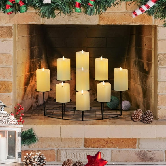 Candelabra Fireplace Candle Holder: Black Metal Pillar Candle Holders for Inside Fireplace Mantle Decor Floor Candelabras Table Centerpiece Large
