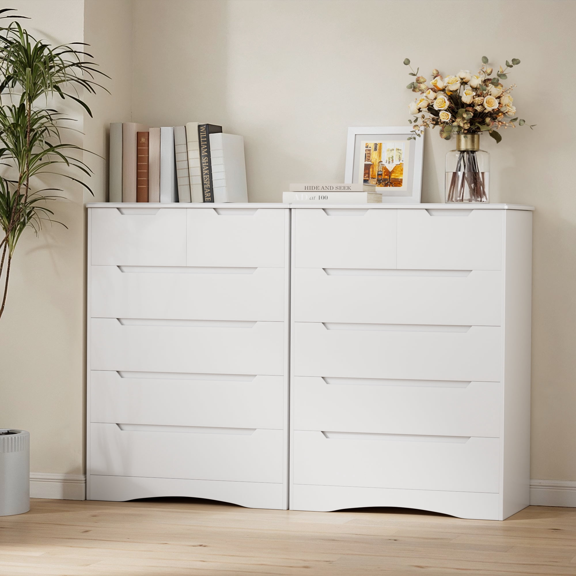 Lofka 6 Drawer Dresser for Bedroom, Tall White Vertical Chest of Drawers with Anti-Tipping, Dual-Size Drawers, Small Space Storage Solution for Apartment, Guest Room