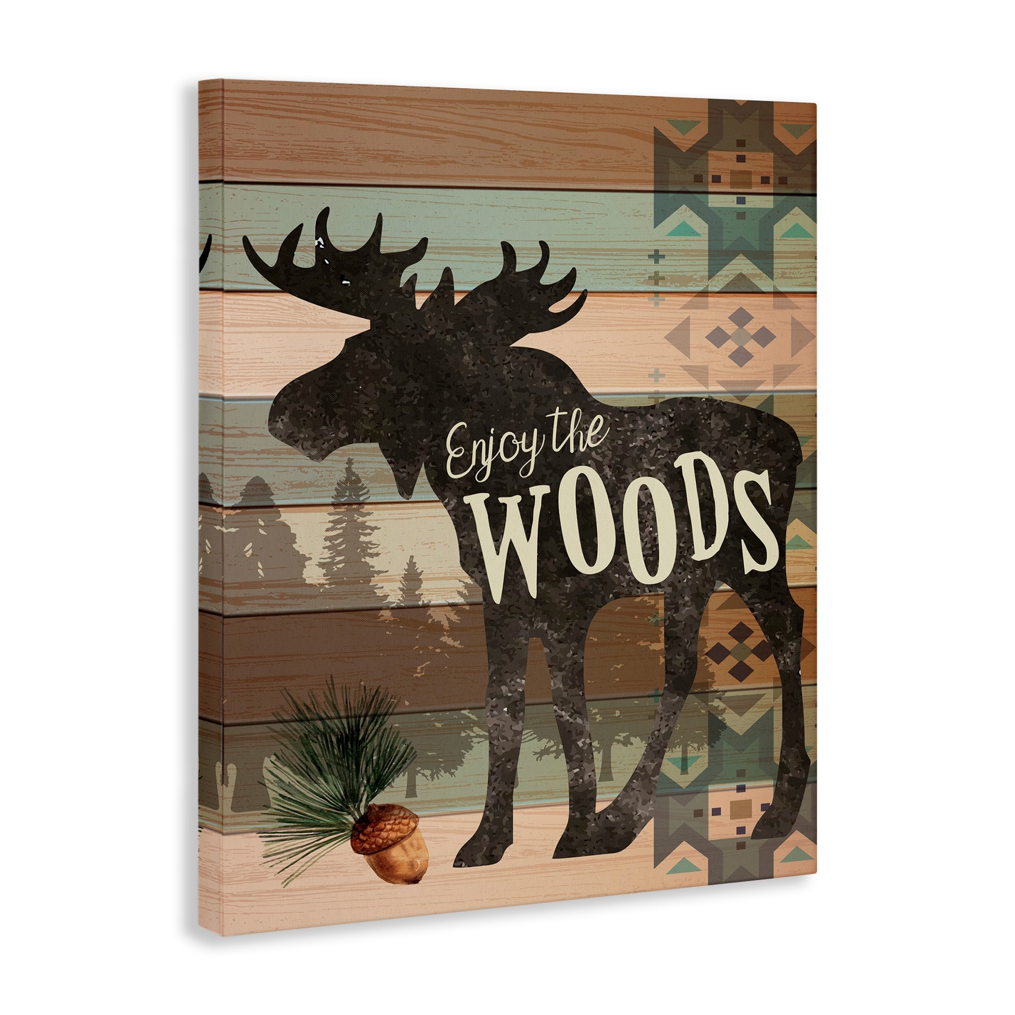 Stupell Enjoy The Wood Patterned Moose Animals & Insects Painting Gallery Wrapped Canvas Print Wall Art
