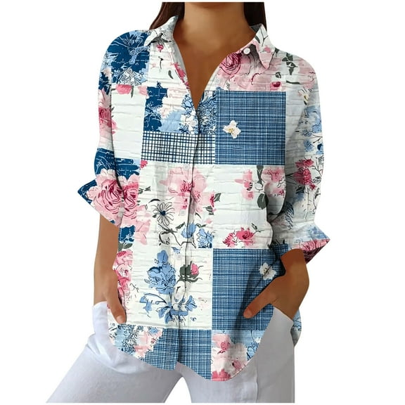 Cilsoka V Neck T Shirts for Women Long Sleeve Womens Floral Tops Long Sleeve Tunic Tops 3/4 Length Sleeve Casual Blouses for Women Fall Winter My Orders past Orders