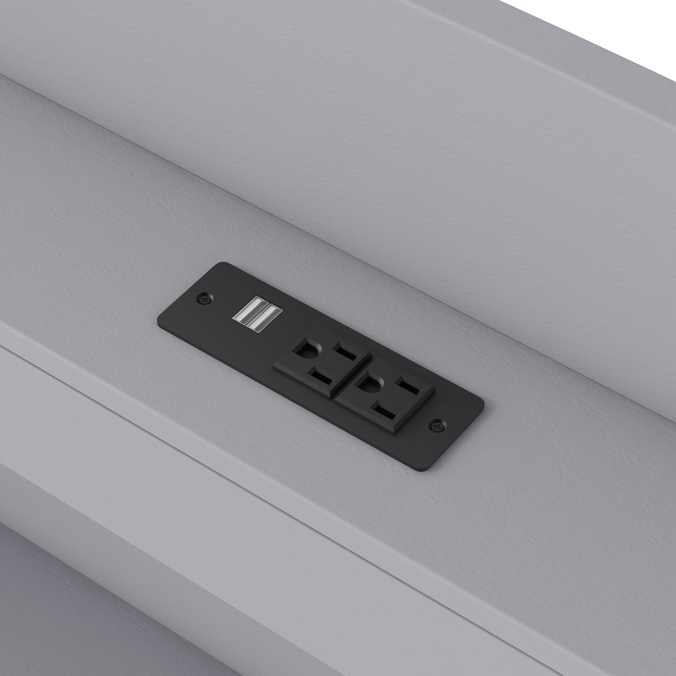 Noble House Arley Twin XL Platform Bed with LED Storage Headboard, Charging Station and Integrated Trundle, Gray