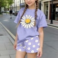 thumbnail image 2 of Afuyipoi Kids Girls Summer Short Sleeve T-Shirt and Shorts 2-Piece Set, Lightweight Casual Graphic Print Top and Bottoms Outfit Purple Size 4-5 Years, 2 of 7