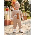 thumbnail image 5 of RUINIXCW Baby Boy First Birthday Outfit Romper Infant Boys 1st Birthday One Years Old Clothes Letter Embroidery Long Sleeve Waffled Striped Jumpsuit, 5 of 10
