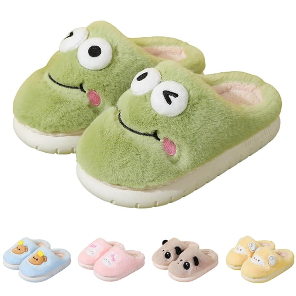 Dakaela 7-12Y Kids Fuzzy Slippers Boys Girls Warm Winter House Shoes Memory Foam Plush Cute Animal Bedroom Slides Indoor Outdoor Blue