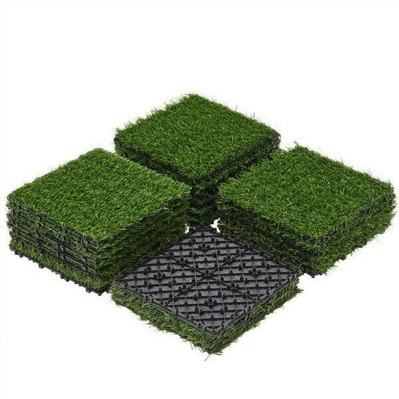 SLSRFD Artificial Grass Deck Tiles, Interlocking Turf Flooring Tiles for Indoor/Outdoor Use, Faux Grass Mat for Patio, Balcony, Garden, Backyard, Easy to Install, 12"x12"
