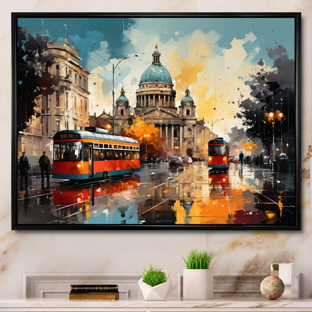 Designart Rome framed wall art decor, Rome framed wall Art, Rome City composition , Red Industrial black framed wall art, 40x30 inches black frame