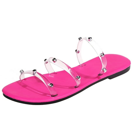 

VerPetridure Women s Sandals Casual Summer Women s Fashion Metallic Decorated Candy Color Slippers With Flat Heels