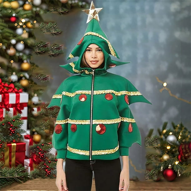 Vestido de árbol de Navidad para mujer, capa con capucha, disfraz de actuación, chal de poliéster para mujer