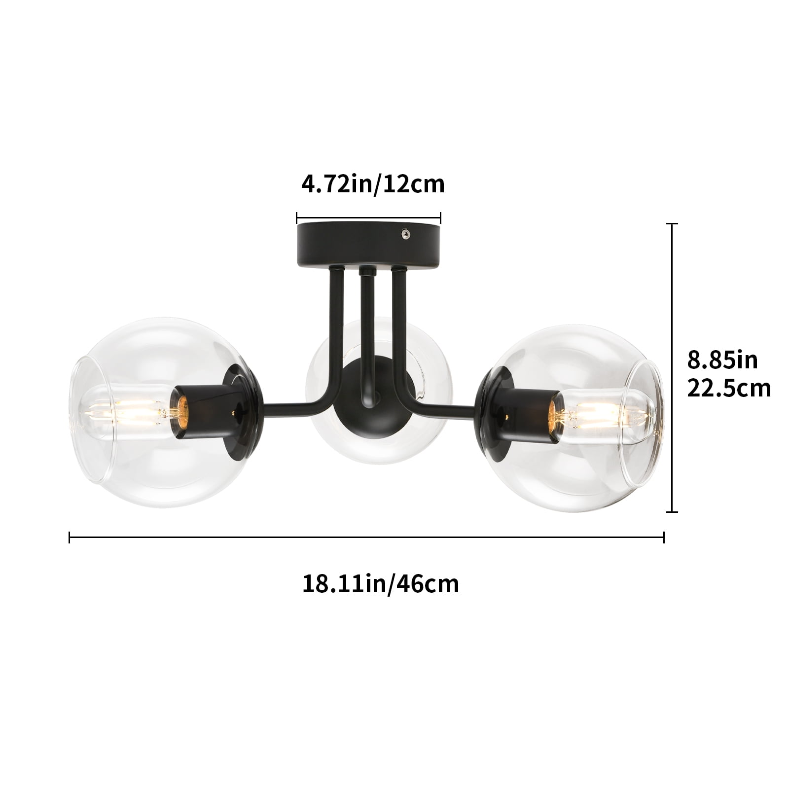 GoYeel 3 Light Black Global Ceiling Light Glass Shade Modern Close to Ceiling Light for Dining Room Kitchen Island Entryway Foyer