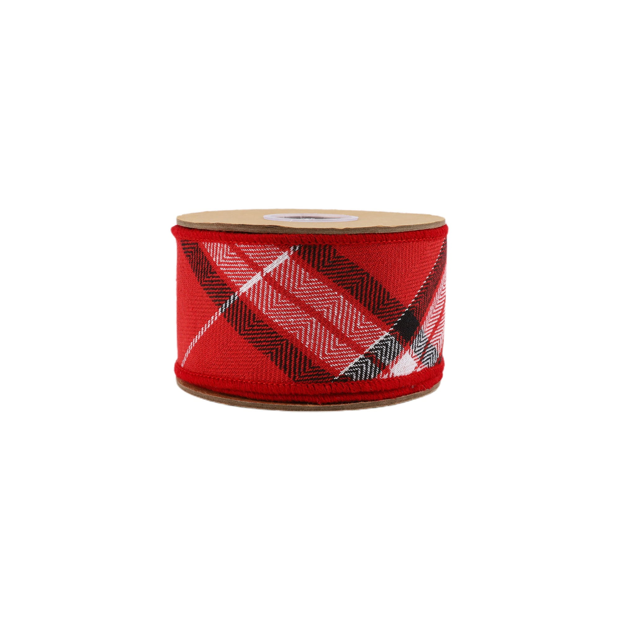 LaRibbons 2 1/2" Wired Ribbon, Plaid Red/White/Black/Silver, 5 Yard Roll