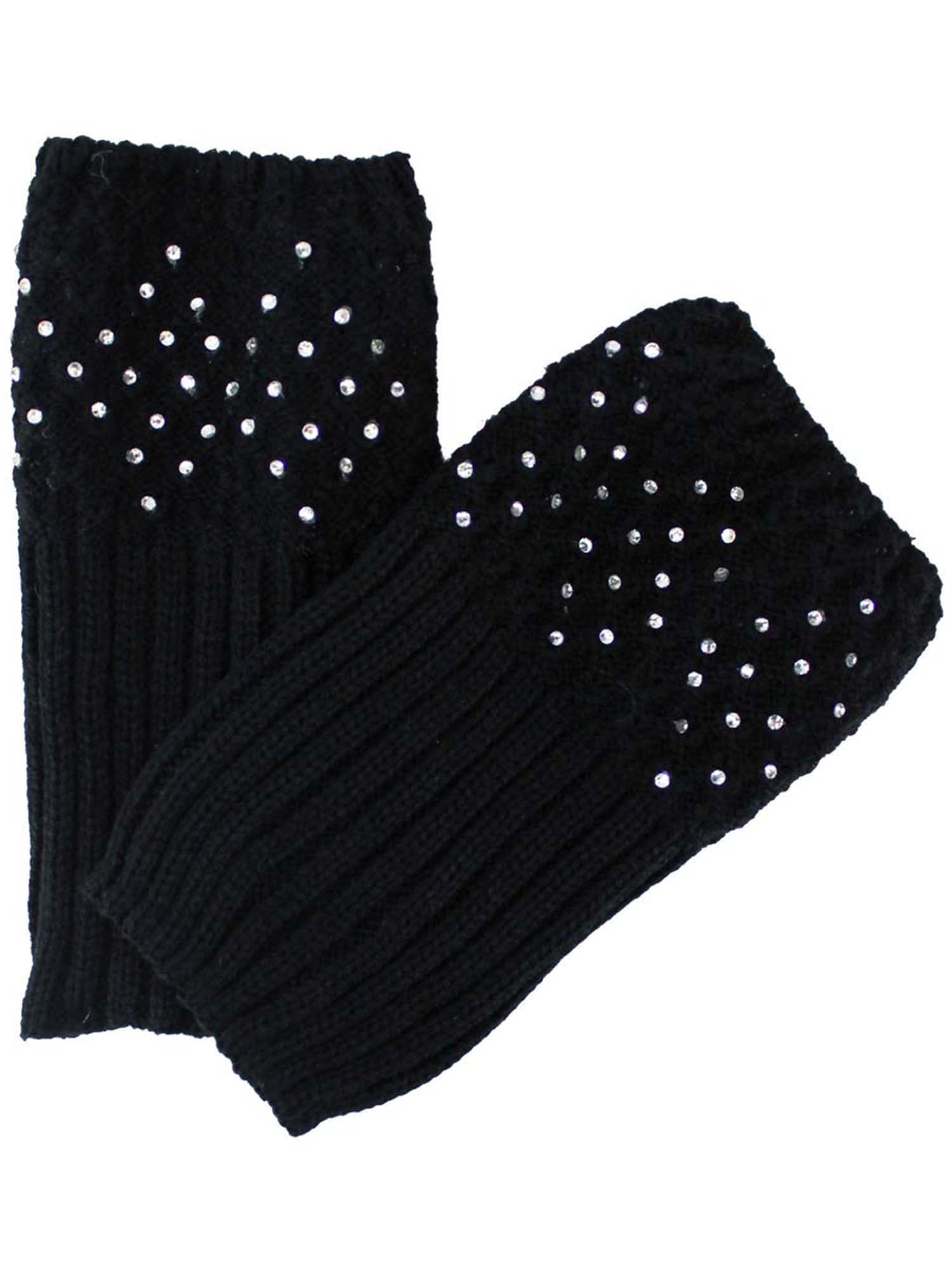 Black Knit Boot Cuff Leg Warmers With Rhinestones