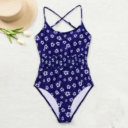 

Finelylove Sexy Swimsuit For Women Tummy Concealing Sport Bra Style Bikini Blue M