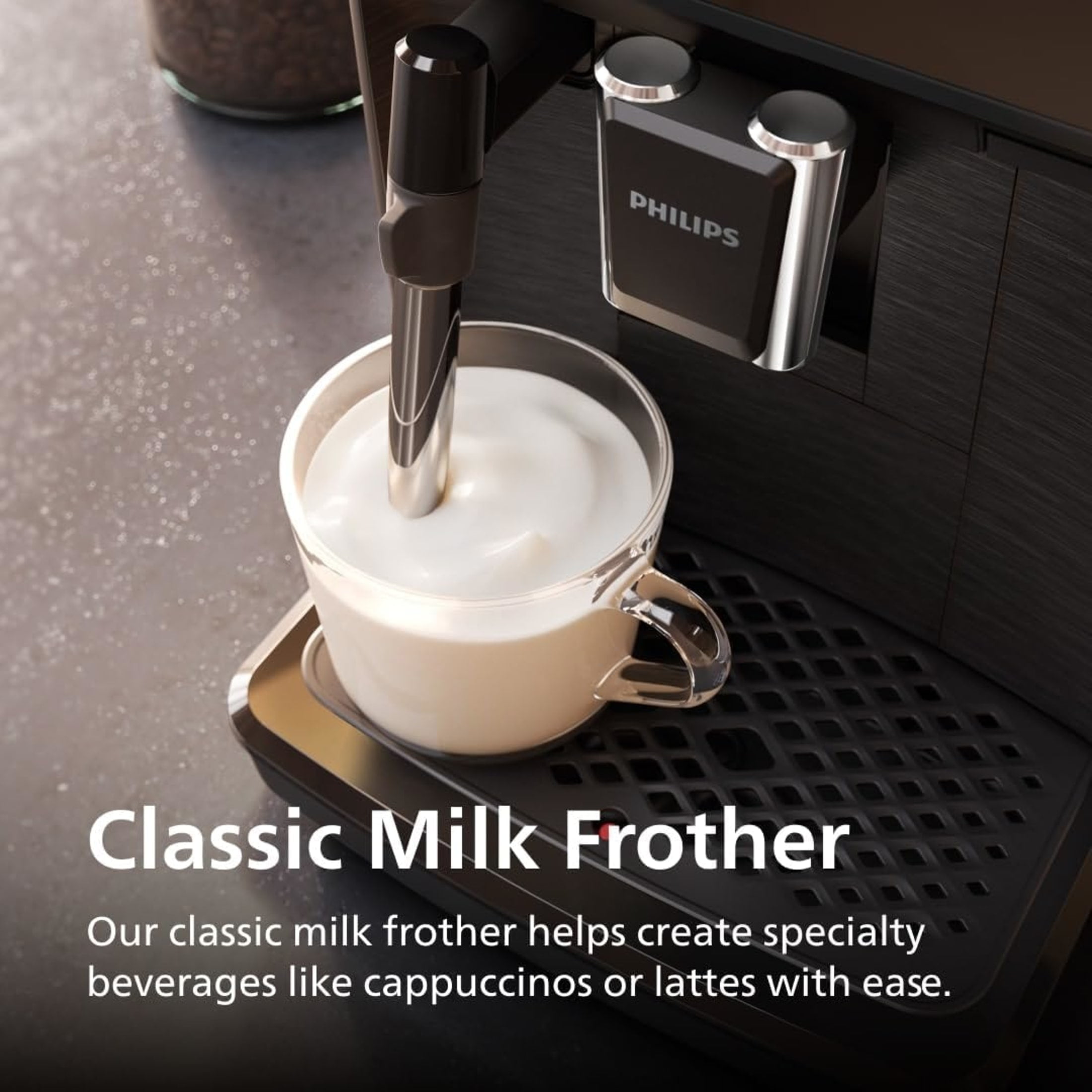 Philips 1200 Fully Automatic Espresso Machine with Milk Frother, Black