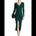 thumbnail image 1 of Vestido Tipo Suéter con Cuello en V, Abertura Frontal y Botones Acanalados para Mujer Verde Oscuro XL, 1 of 7