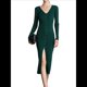 thumbnail image 1 of Vestido Tipo Suéter con Cuello en V, Abertura Frontal y Botones Acanalados para Mujer Verde Oscuro L, 1 of 7