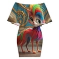 thumbnail image 6 of Fantasy Harlequin Cat Women's Off The Shoulder Ruffles Summer Wedding Guest Loose Casual Party Beach Dress, 6 of 9
