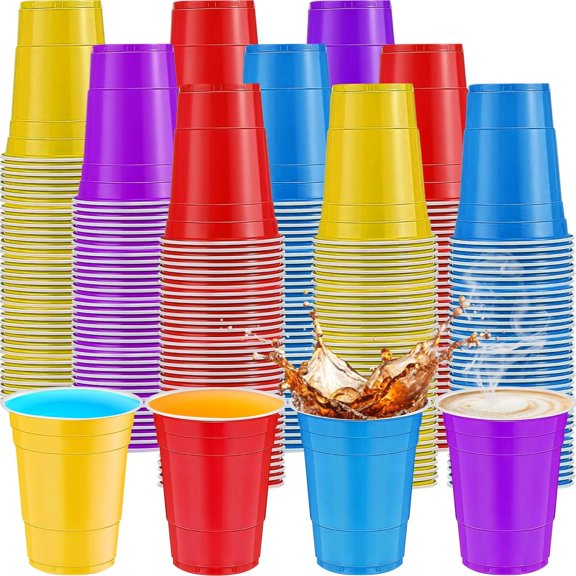 120 pcs 16 oz colourful plastic cups Assorted Colors Cups 16 oz colored Party Cups for drinking Tastings served Snacks Barbecues Picnics