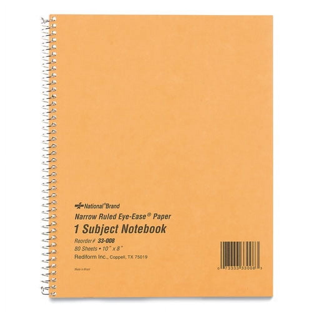 Single-Subject Wirebound Notebooks, 1 Subject, Narrow Rule, Brown Cover, 10 X 8, 80 Eye-Ease Green Sheets | Bundle of 5 Each