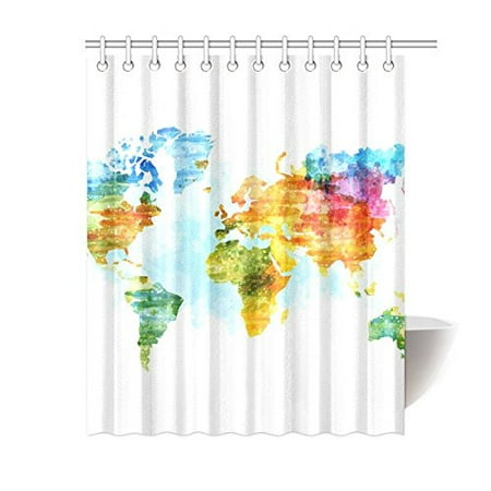 Bosdeco World Map Watercolor Shower Curtain 60x72 Inches Polyester