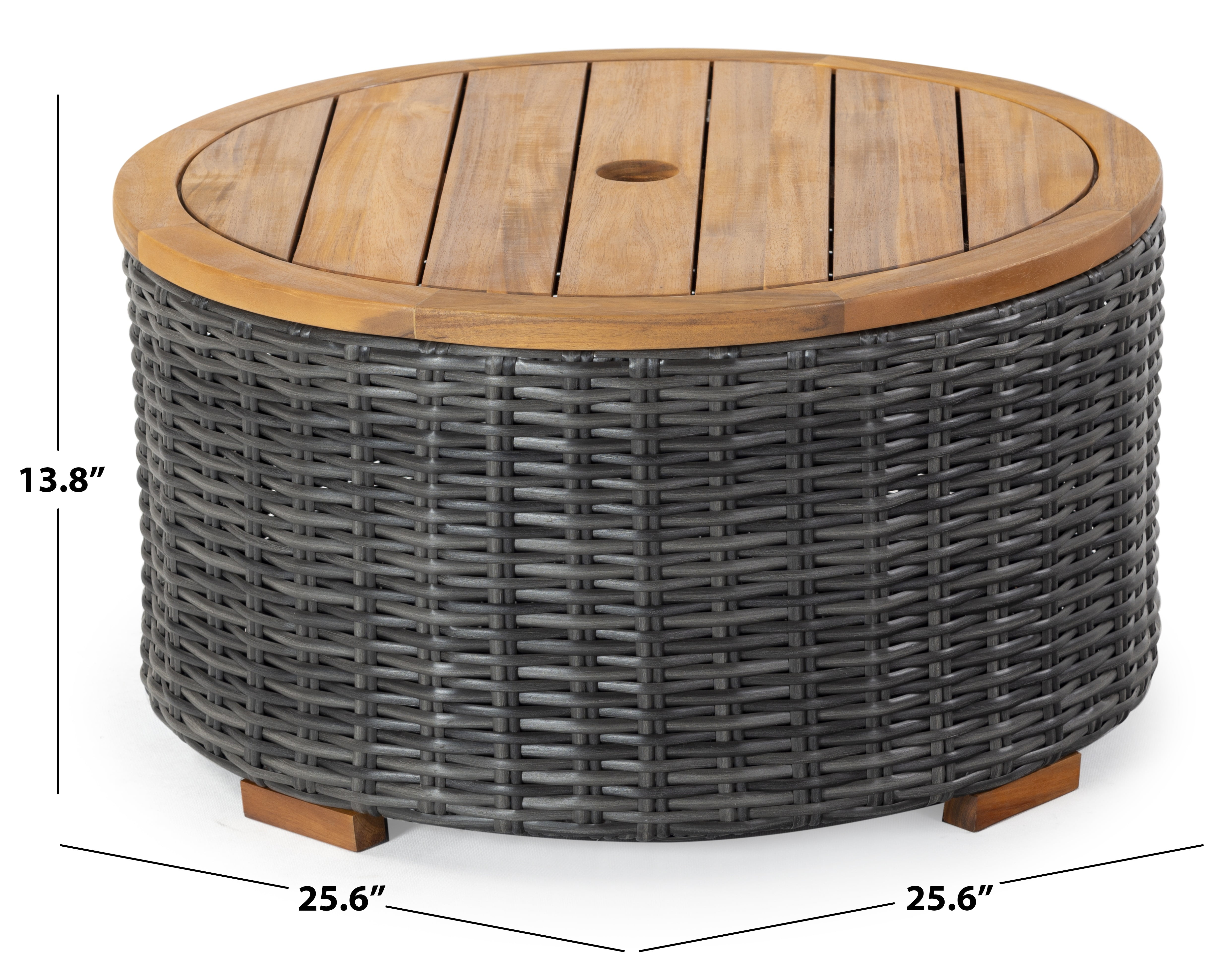 SAFAVIEH Couture Anguilla Outdoor Patio Round Wicker Coffee Table with Storage, Dark Grey