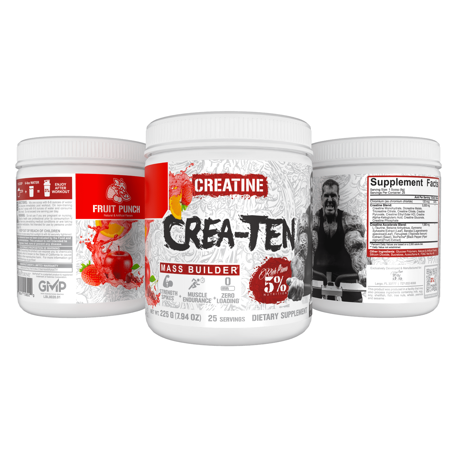 5% Nutrition CreaTEN Flavored Creatine Powder Supplement for Muscle Gain Max Power Strength Endurance and Recovery (Fruit Punch)