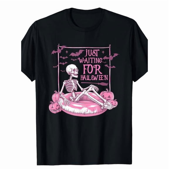 100% Cotton funny vintage just halloween spooky skeleton graphic t shirt black casual summer tee with pink accents just lightweight 180g running workouts Golf Gift T-Shirt For Men and Women