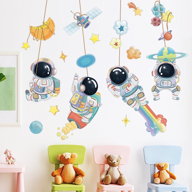 Pegatinas de pared de astronauta planeta espacio DIY arte vinilo extraíble murales calcomanías de pared para niños dormitorio sala de juegos JAMW Sencillez