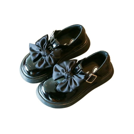 

SIMANLAN Children Mary Jane Soft Sole Flats Bowknot Princess Shoe Girl s Comfort Dress Shoes Kids Magic Tape Flat Sandals Black 2.5Y