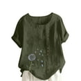 thumbnail image 2 of Jjayotai Loose T Shirts for Women, Summer Tunic Tops, Crew Neck Short Sleeve Cotton Blend Blouse, Floral Print Top, Women's Blouses & Button-Down Shirts Army Green^3 M, 2 of 4