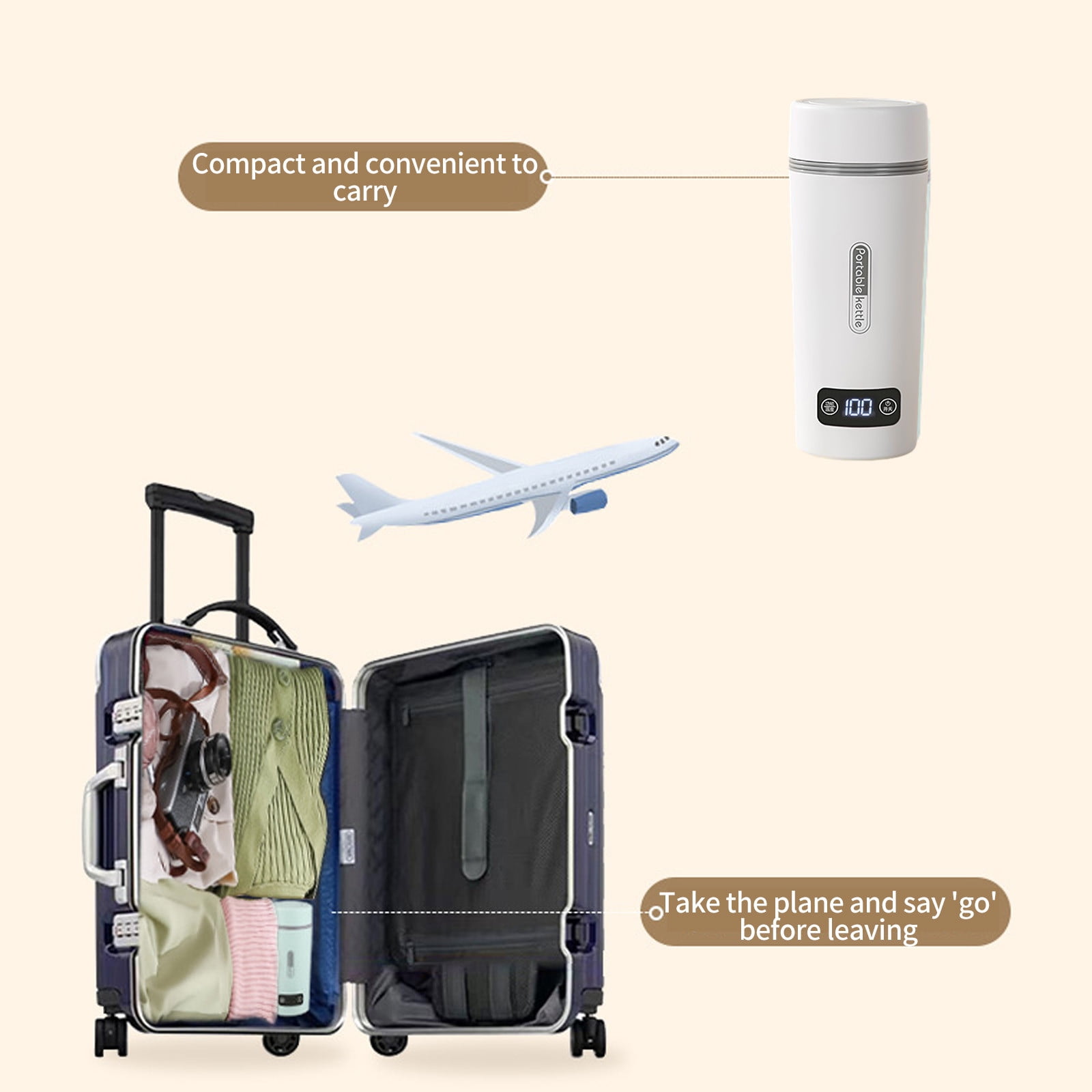 Travel Electric Kettle Portable Small Mini Tea Coffee Kettle Water Boiler, 350ml Water Heater With 4 Temperature Control,304 Stainless Steel