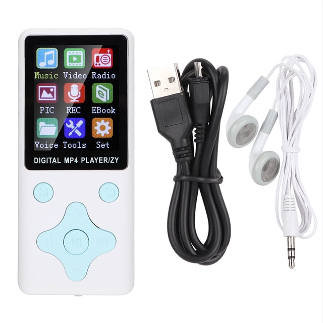 Reproductor de música MP3 y MP4 T1 con Bluetooth de 8 GB y tarjeta de memoria de 32 GB, botones romboidales blancos.