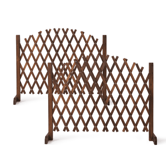 Ktaxon 81x31in Expandable Fir Wood Fence, Arch Style Outdoor Garden Panel, Carbonized