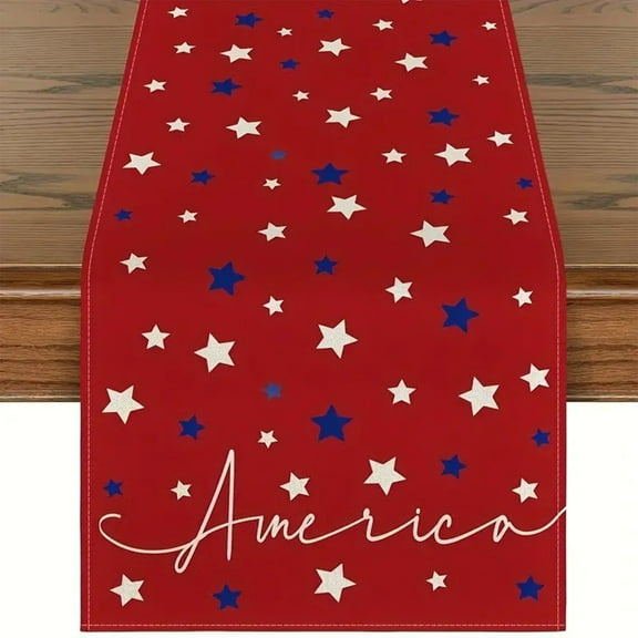Yhmxh Independence Day Table Runner Dresser Scarves, 4th of July Linen Burlap Table Runners Cloth for Dinner Holiday Party, Kitchen Decor Patriotic American Flag 13x72inch