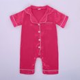 thumbnail image 5 of Baby Girl Romper Ice Silk Rompers Button Down Short Sleeve Satin Jumpsuit Baby Girl Onesies Hot Pink 3 Months-6 Months, 5 of 7